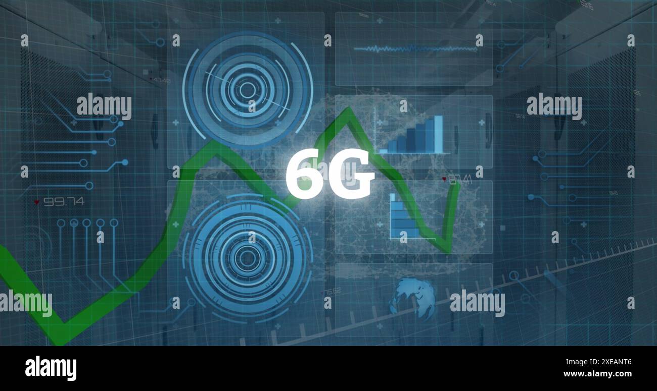 Image du traitement de texte et de données 6G sur fond sombre Banque D'Images