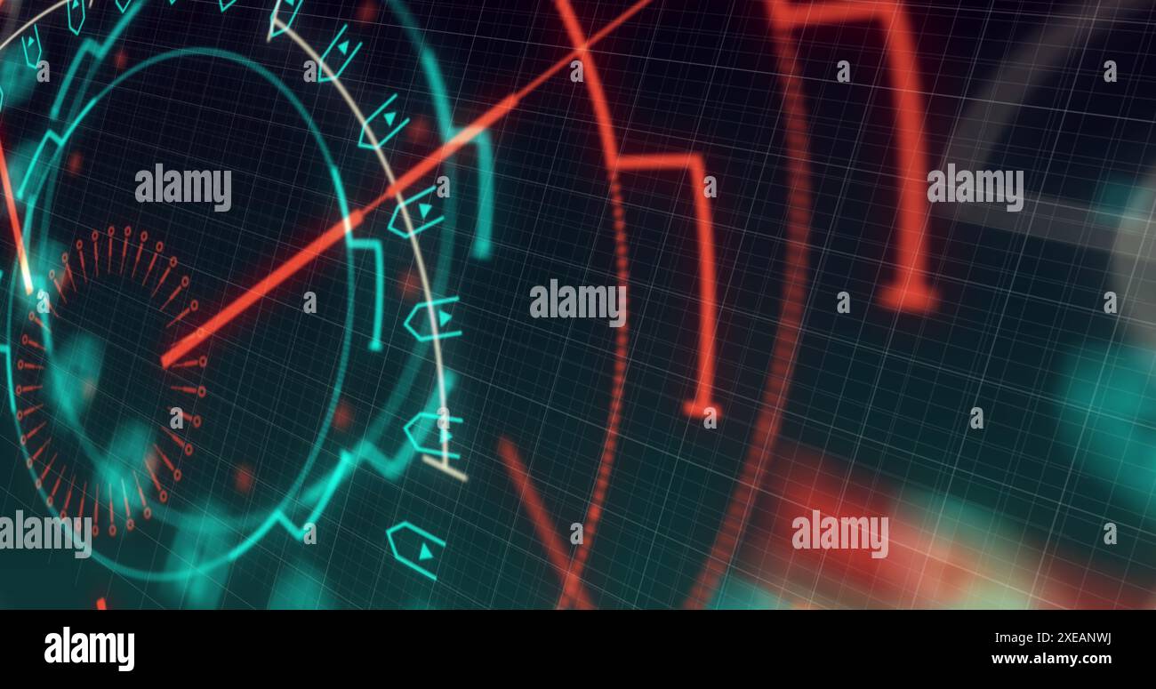 Image du traitement des données et de la numérisation de l'oscilloscope sur fond noir Banque D'Images