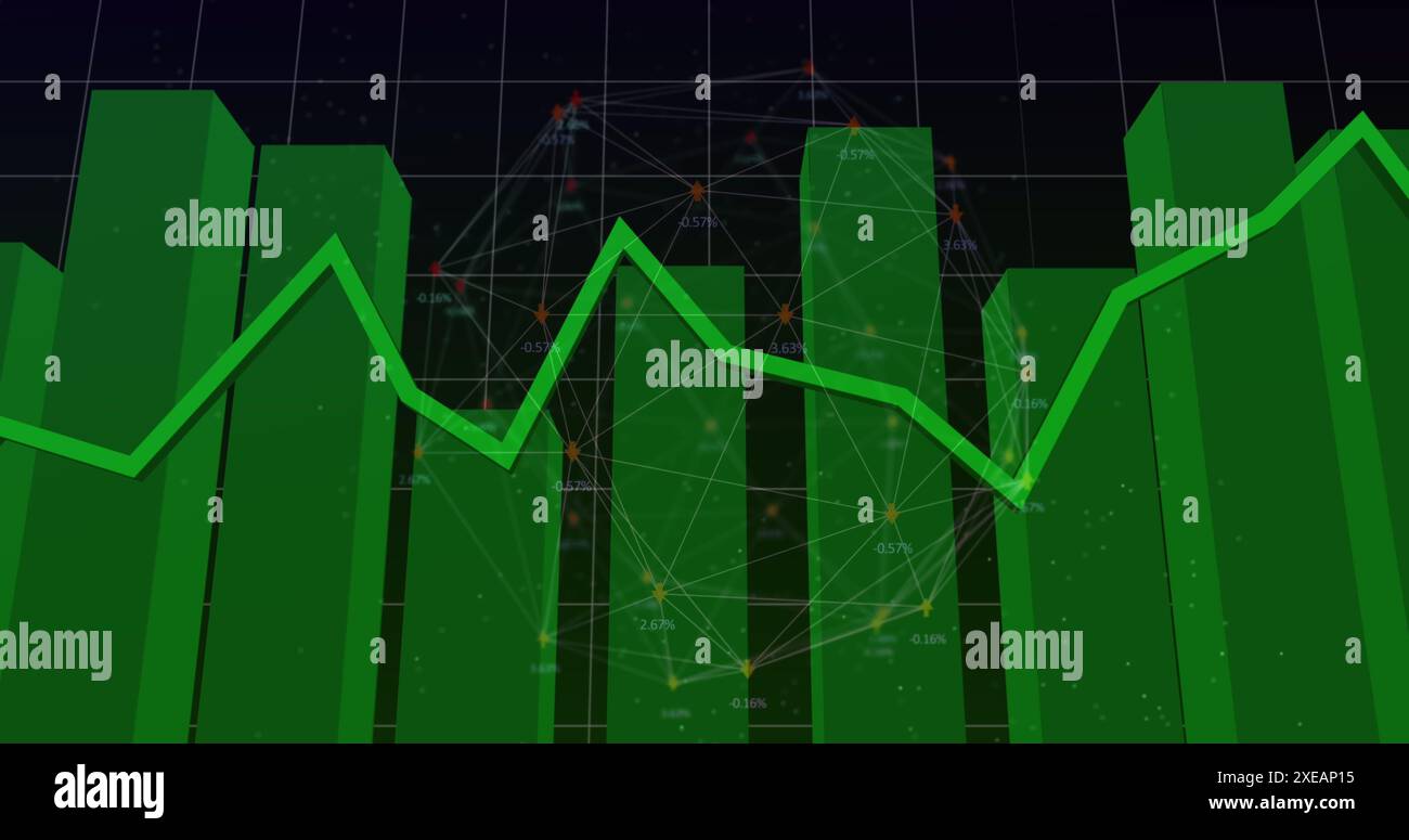 Image d'un réseau de connexions sur le traitement des données financières sur fond noir Banque D'Images