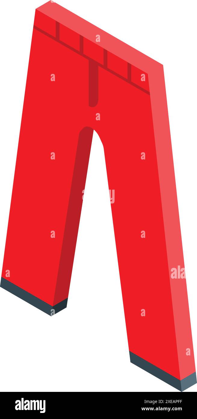 Pantalon rouge debout sur fond blanc, vue isométrique Illustration de Vecteur