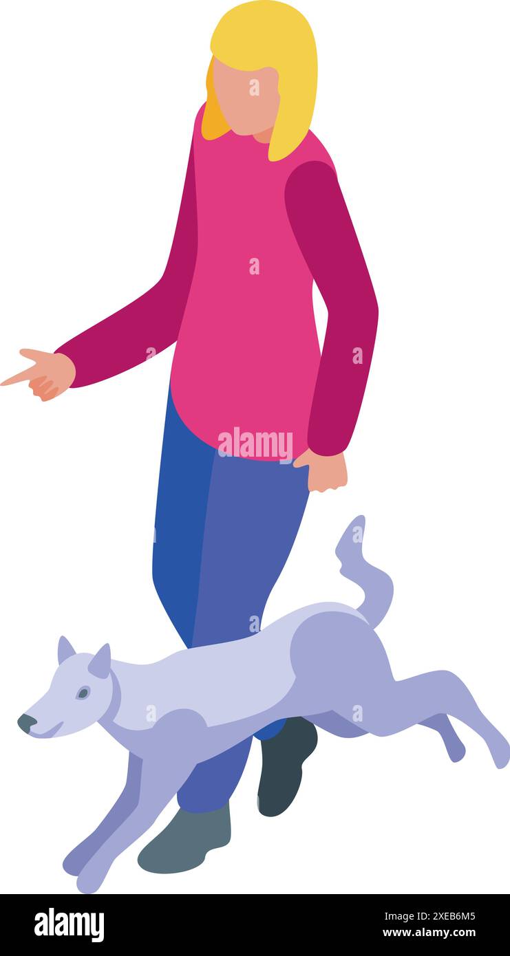 La femme pointe du doigt tout en formant son chien à l'agilité Illustration de Vecteur