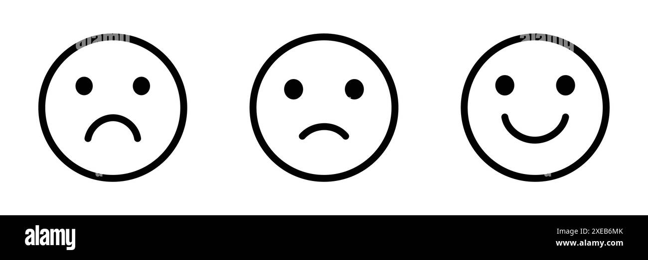 Icône Emoji d'évaluation. Visage icône sourire positif, négatif vecteur d'opinion neutre signe symbole. Ensemble de commentaires note emoji bon, moyen et excellent. Illustration de Vecteur