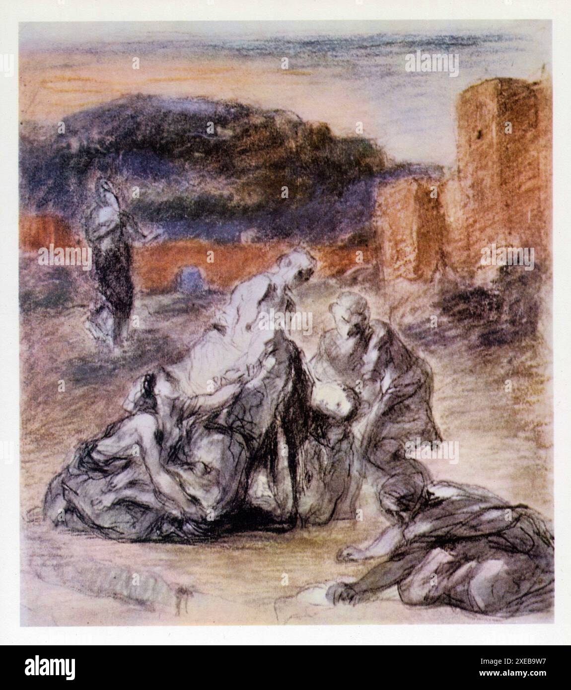 Eugène Delacroix.Etude de composition pour les disciples et les saintes femmes pertinentes le corps de saint ÉTIENNE.1853.pastel et folie noire sur papie Banque D'Images
