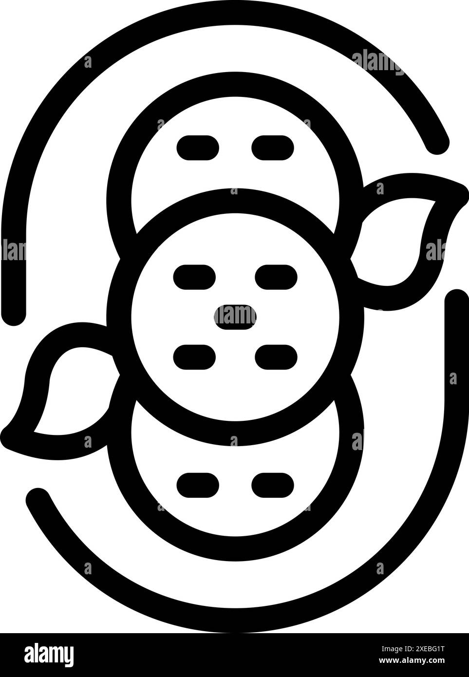 Icône de ligne de trois biscuits décorés de feuilles de menthe, représentant une assiette de friandises fraîchement cuites Illustration de Vecteur