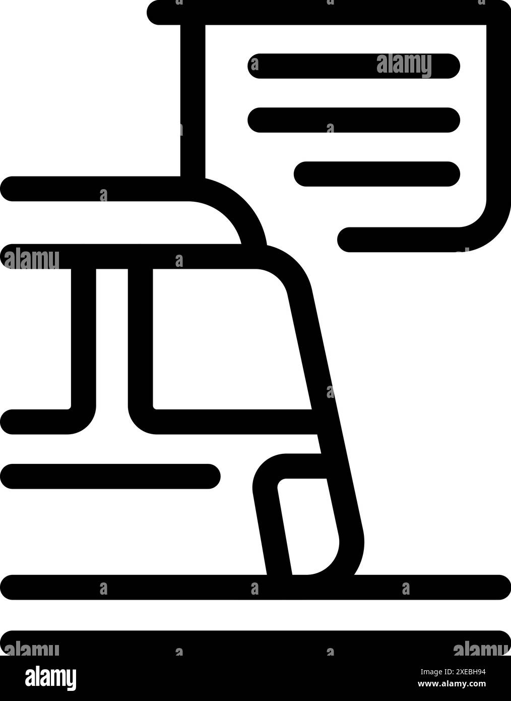 Icône noire et blanche d'un tramway moderne arrivant à un arrêt de transport en commun Illustration de Vecteur