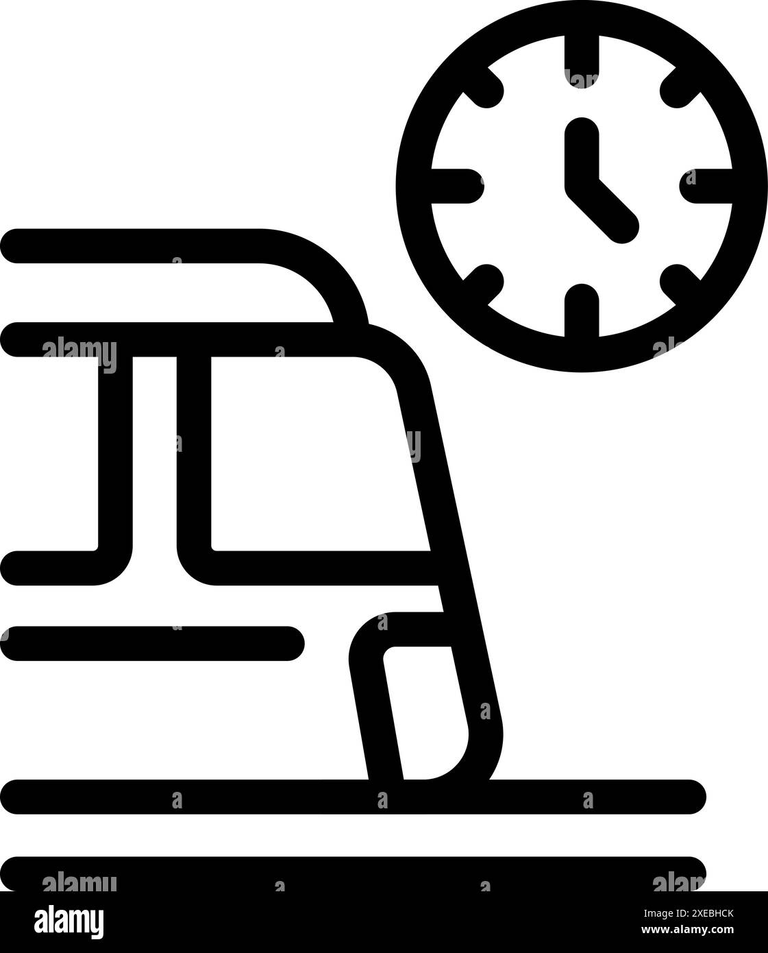 Simple icône noire et blanche d'un train arrivant à la gare à l'heure Illustration de Vecteur