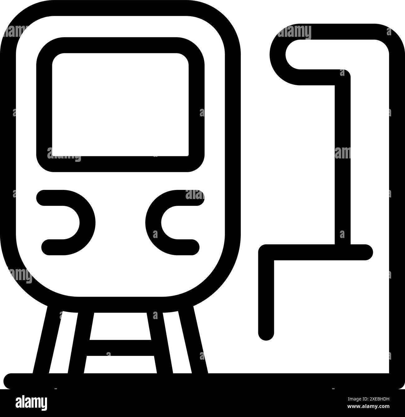 Icône de ligne simple d'un train arrivant à une plate-forme de gare, parfait pour le transport et les projets liés aux voyages Illustration de Vecteur