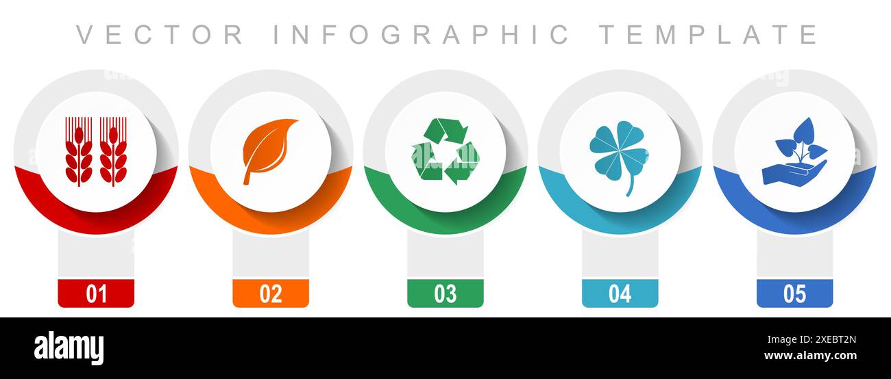 Jeu d'icônes d'agriculture, diverses icônes vectorielles telles que le blé, les feuilles, le recyclage, le trèfle et la plantule, modèle d'infographie de conception moderne, boutons Web Illustration de Vecteur