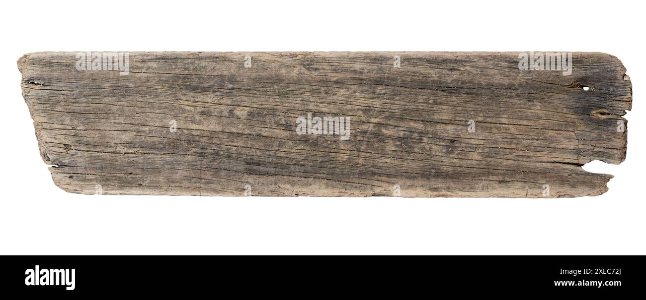 Planche de bois de dérive de mer isolée sur fond blanc. Maquette de modèle Banque D'Images