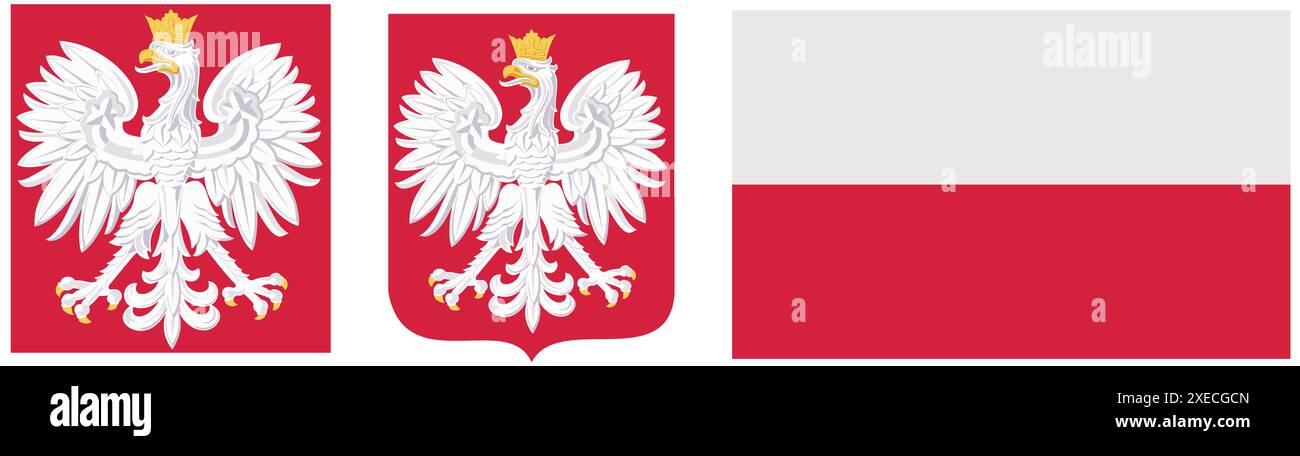 Le drapeau polonais et l'emblème national sont officiellement approuvés et honorés dans le monde entier. Banque D'Images