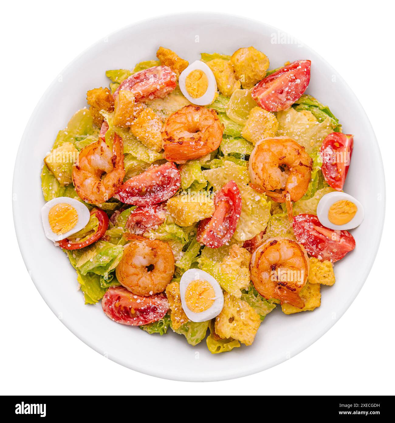 Salade César avec crevettes grillées et parmesan Banque D'Images