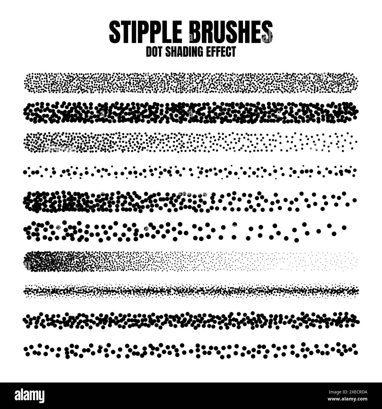 Pinceau dispersé à stipple, dessin à l'encre et texturation. Dégradé de fondu. Pointillés, dessin dotwork, ombrage à l'aide de points. Effet de désintégration des demi-tons Illustration de Vecteur