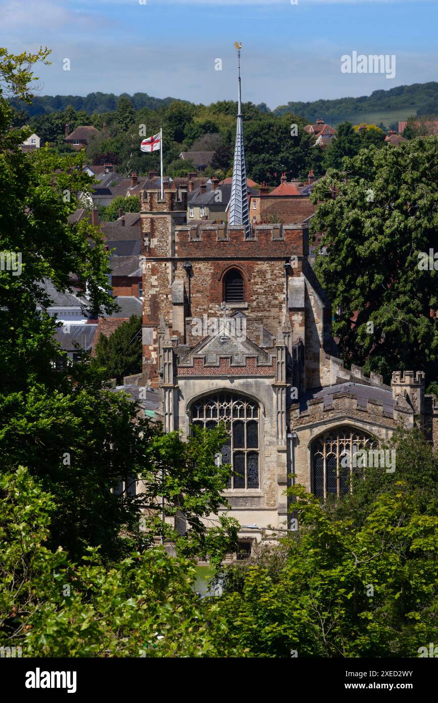 Vue depuis la colline du moulin à vent de l'église St Marys, Hitchin, Hertfordshire, Angleterre Banque D'Images