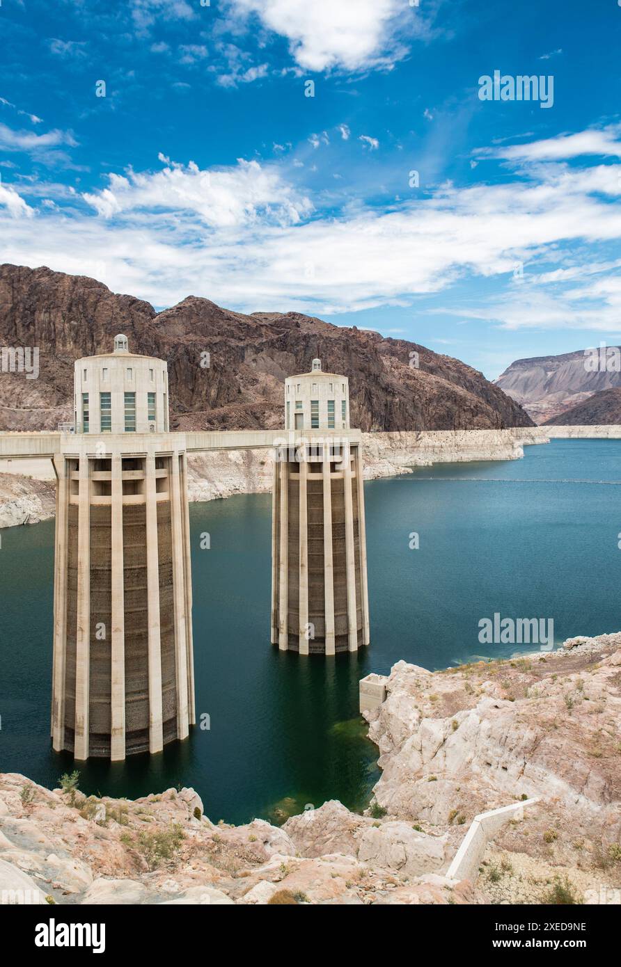 Vue sur le barrage Hoover une attraction touristique dans le nevada, États-Unis. Banque D'Images