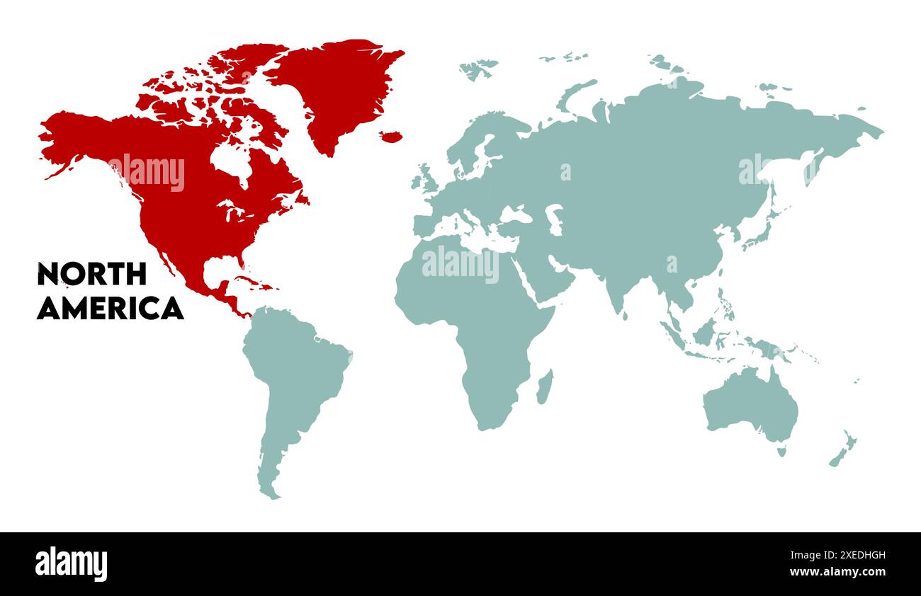 Carte moderne Amérique du Nord Silhouttes, image de carte du monde, isolé sur fond blanc, Info-graphique, Terre plate, globe, icône de carte du monde. Voyagez dans le monde entier Illustration de Vecteur