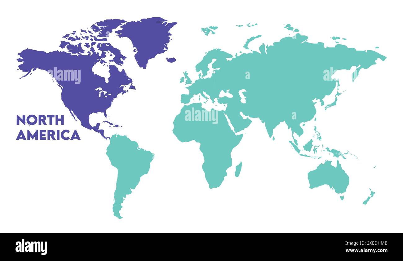 Carte moderne de l'Amérique du Nord couleur, image de carte du monde, isolé sur fond blanc, Info-graphique, Terre plate, globe, icône de carte du monde. Voyagez dans le monde entier Illustration de Vecteur
