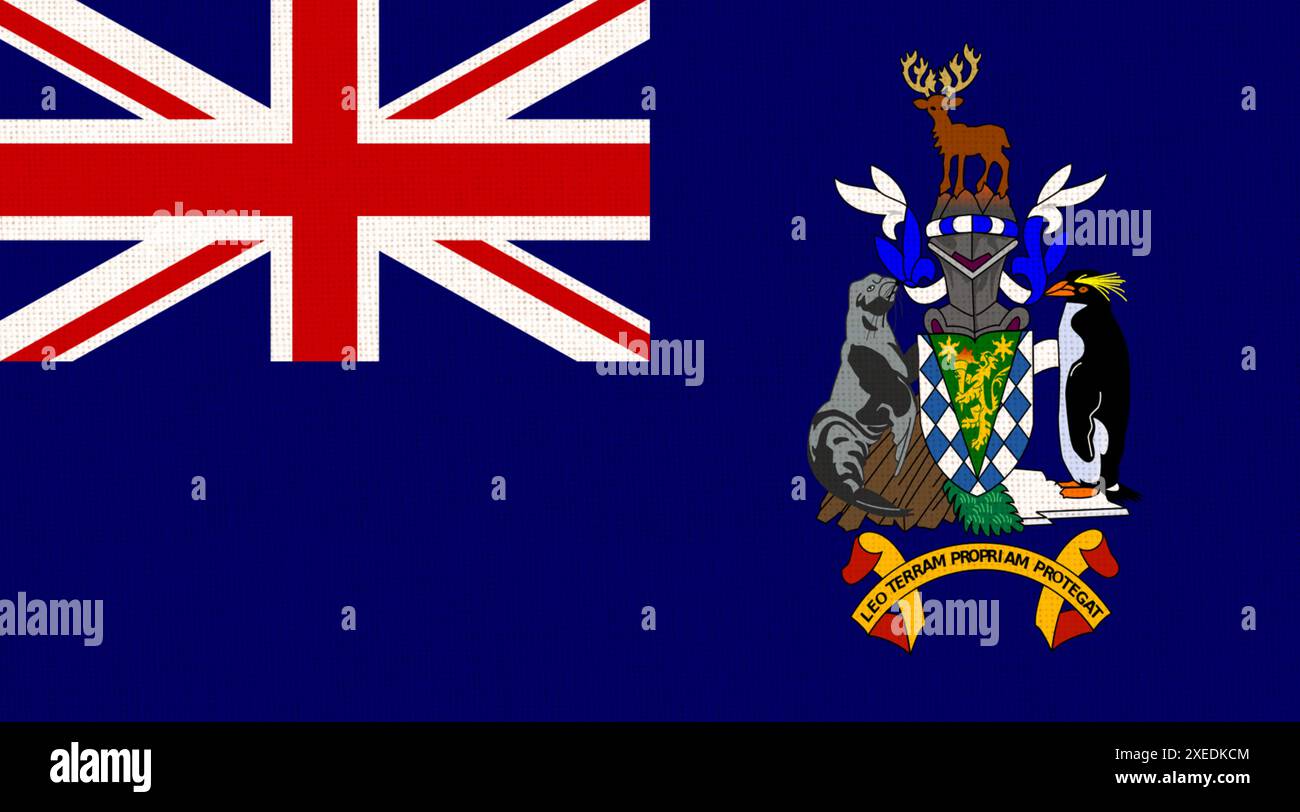 Drapeau de Géorgie du Sud et des îles Sandwich du Sud. Symbole officiel de la Géorgie du Sud et du San du Sud Banque D'Images