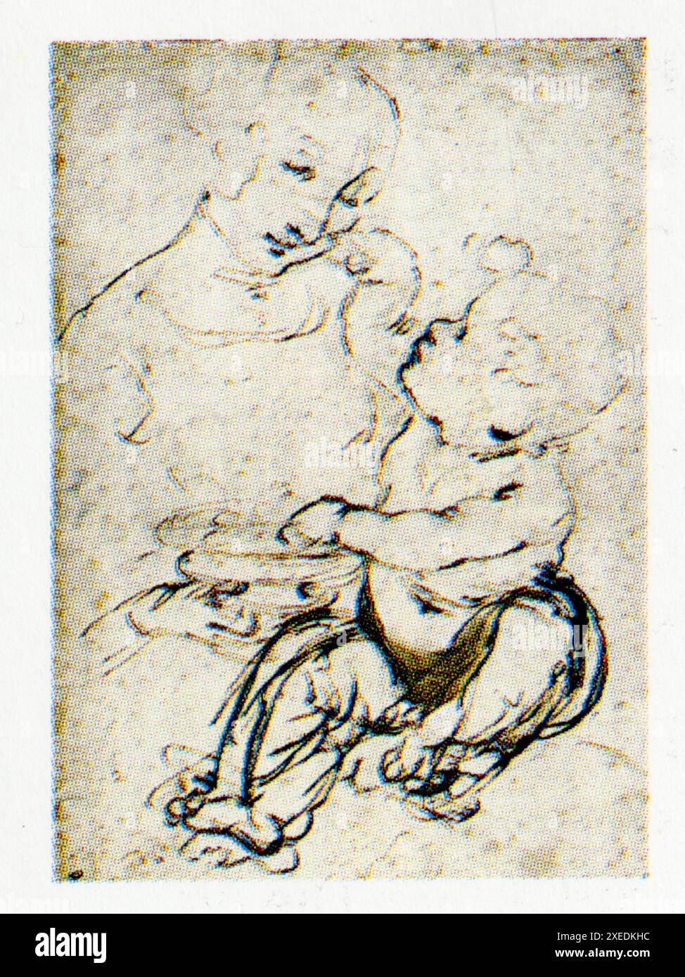 LÉONARD DE VINCI. MADONNA MIT FRUCHTSCHALE. UM 1478. METALLSTIFT, FEDER UND TINTE. 35,8X25,2 CM Banque D'Images