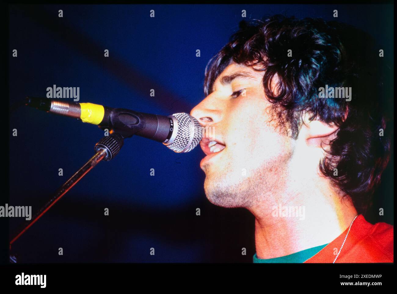 SUPER FURRY ANIMALS, CONCERT, BRIGHTON, 1996 : Gruff Rhys of the Super Furry Animals Playing LVE at the Essential Festival 1996 at Stanmer Park à Brighton, Angleterre, Royaume-Uni le 25 mai 1996. Photo : Rob Watkins. INFO : Super Furry Animals est un groupe de rock gallois formé en 1993, connu pour son style éclectique mêlant rock, psychédélie et musique électronique. Acclamés pour des albums comme « Rings Around the World » et « Phantom Power », ils sont un élément clé de la scène alternative des années 1990. Banque D'Images