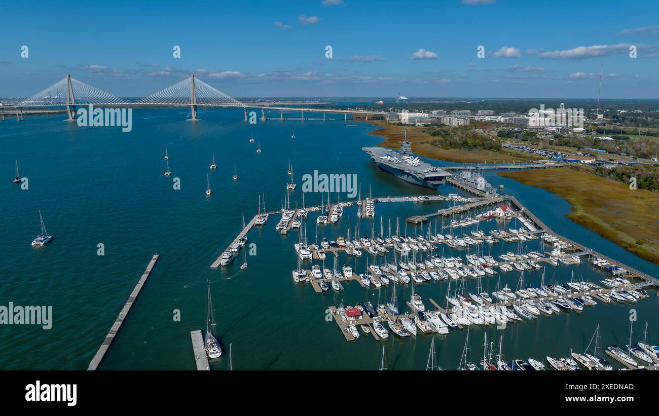 Vue aérienne du porte-avions USS Yorktown CV-10 Banque D'Images