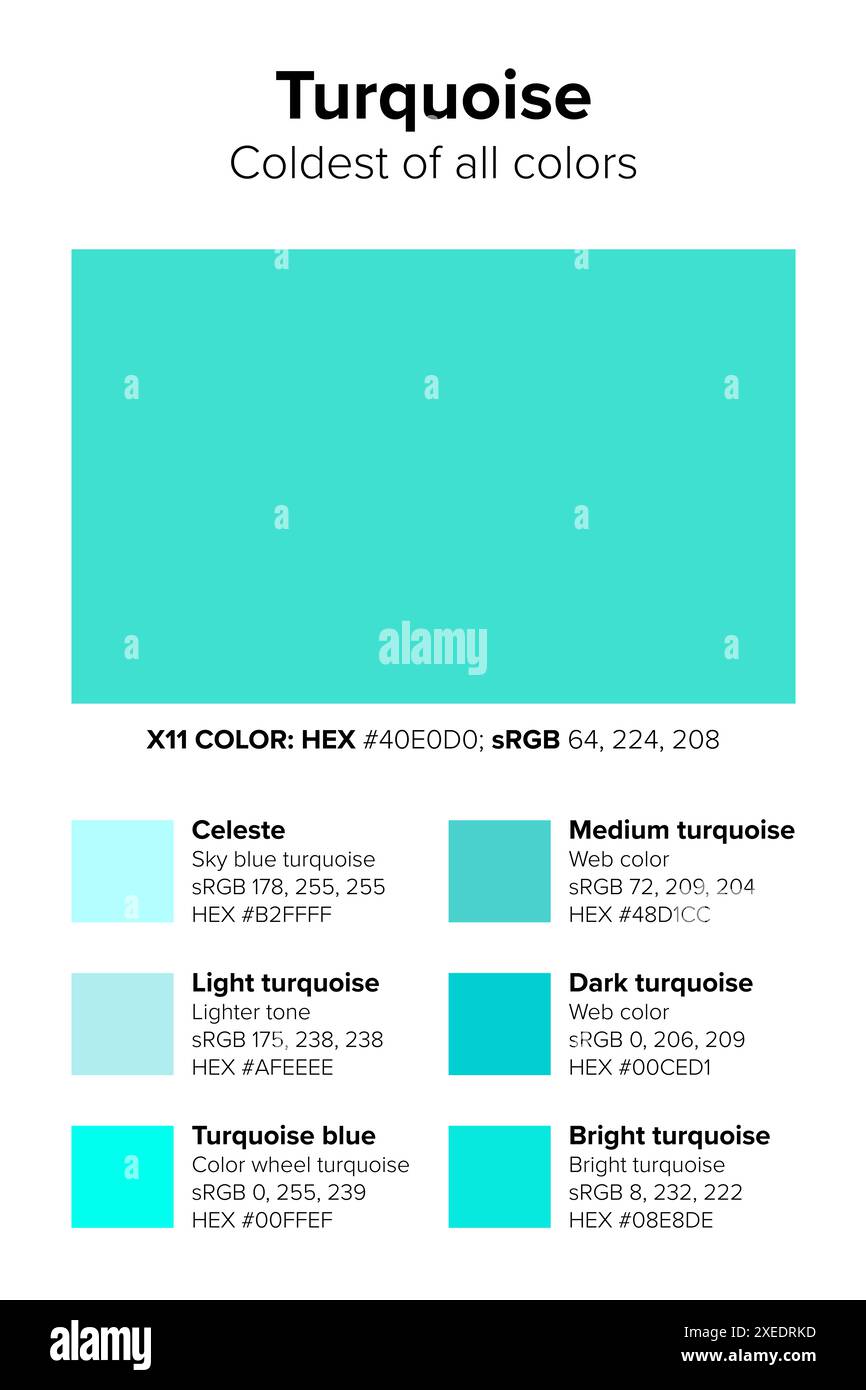 Turquoise, le plus froid de toutes les couleurs. Couleur cyan, basée sur le même nom minéral, d'abord apporté en Europe par la Turquie. Banque D'Images