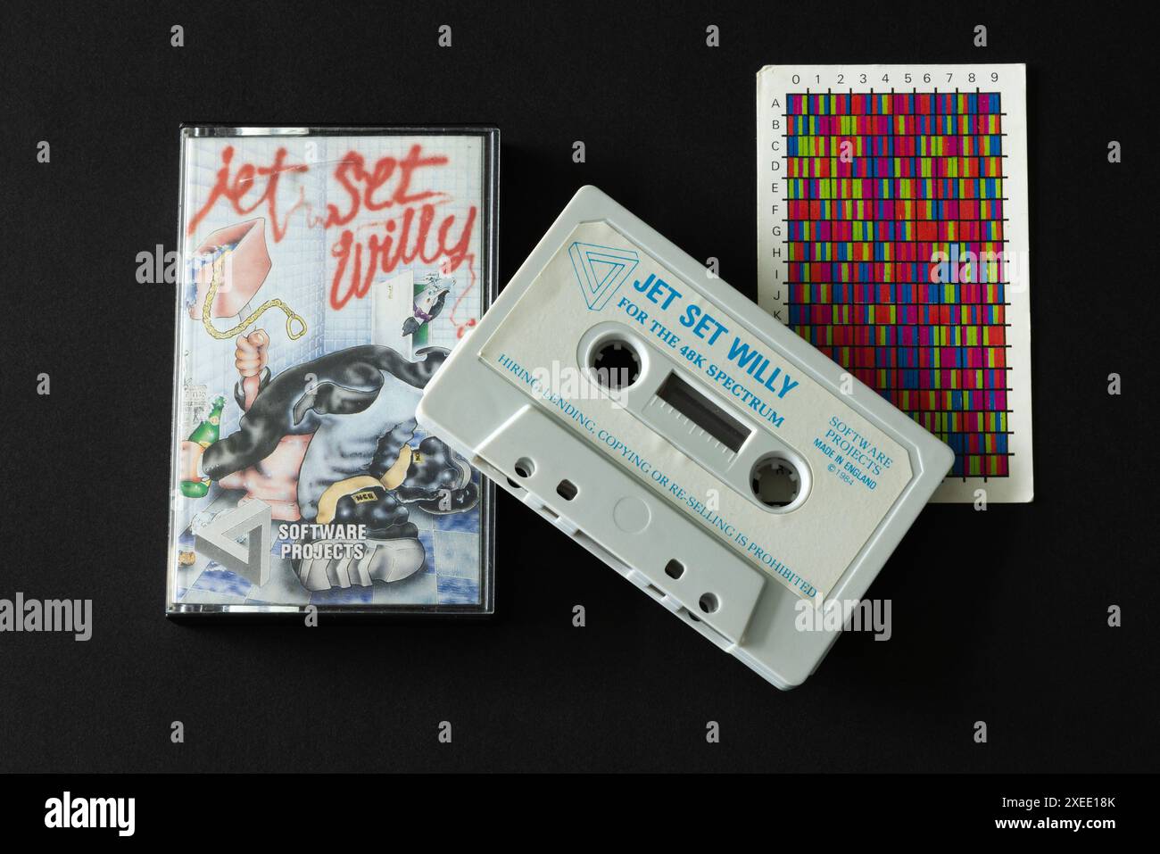 Jeu vidéo classique des années 1980 'Jet Set Willy' pour le ZX Spectrum, sur cassette Banque D'Images