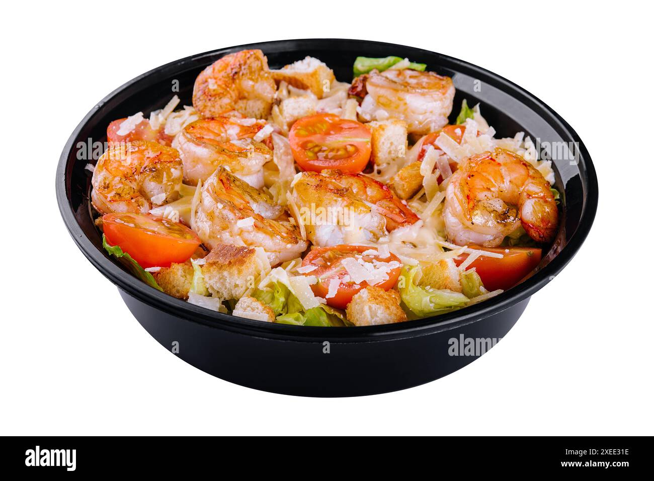 Salade César avec crevettes grillées et parmesan Banque D'Images