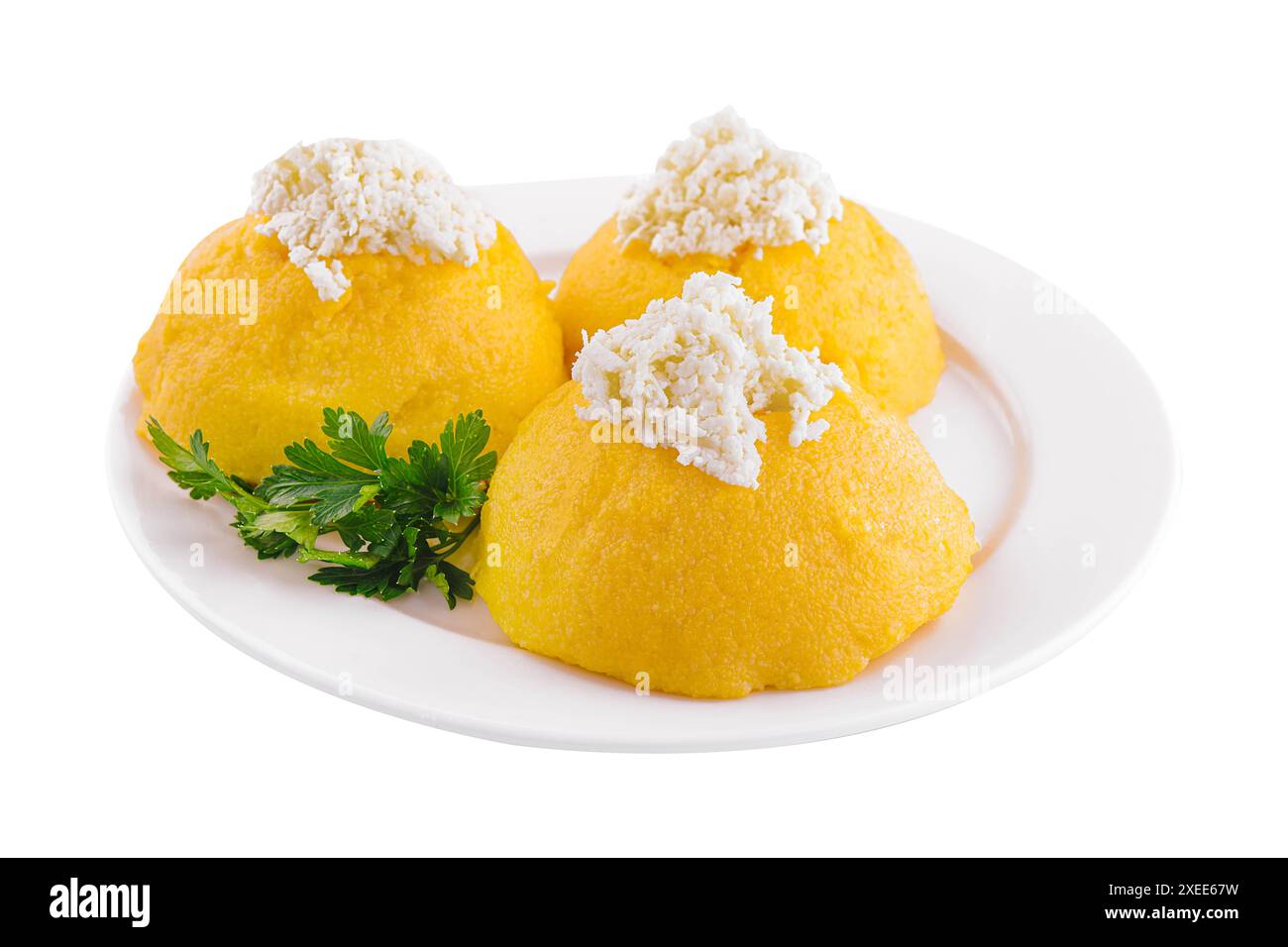bouillie de maïs ou polenta avec fromage de chèvre Banque D'Images