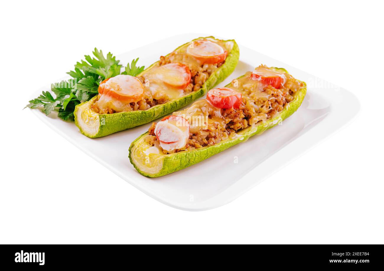 Courgettes farcies à la viande, aux légumes et au fromage Banque D'Images