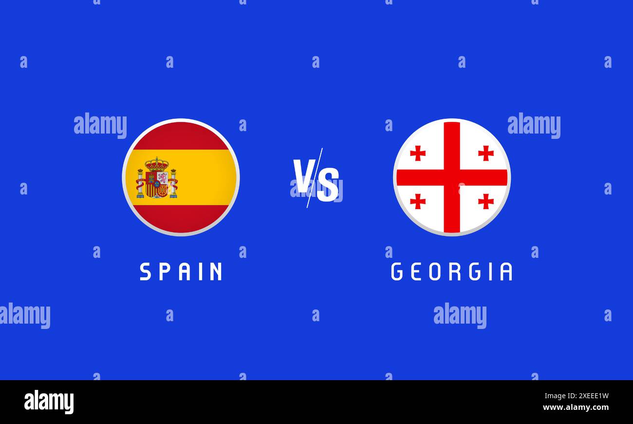 Espagne vs Géorgie, Round of 16, concept d'emblème de drapeau. Fond vectoriel avec drapeaux espagnols et géorgiens pour le championnat de football, la diffusion TV ou les nouvelles Illustration de Vecteur