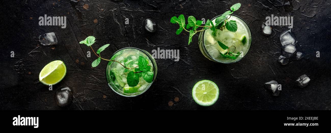 Cocktail Mojito. Boisson fraîche d'été avec citron vert, menthe fraîche et glace. Boisson fraîche Banque D'Images