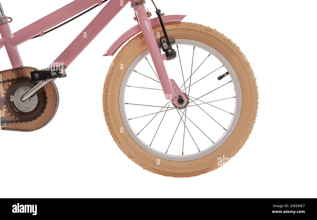 Vélo rose pour enfants isolé sur un blanc. Banque D'Images