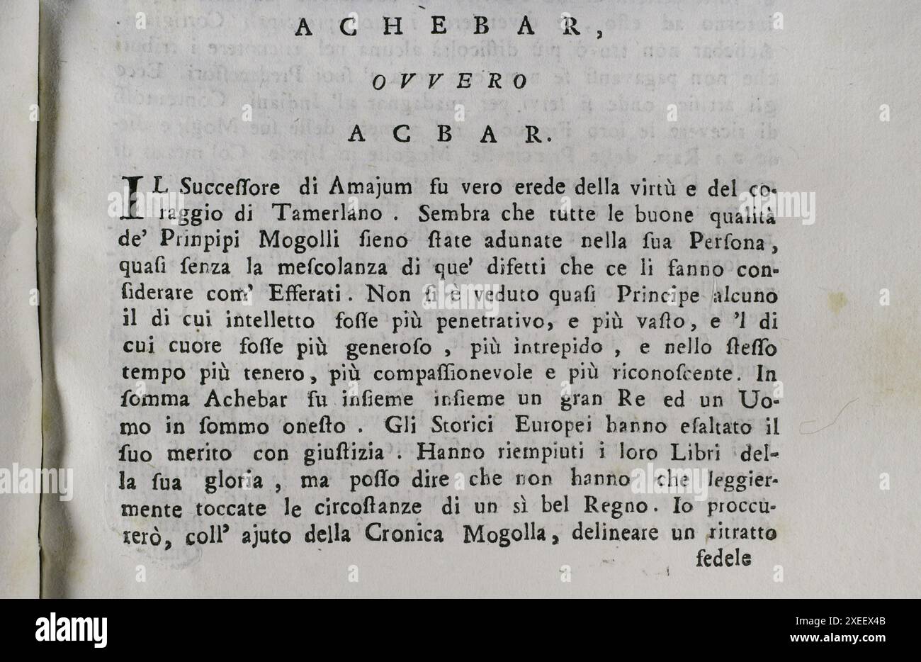 Mappamondo Istorico. Volume VIII. Empire moghol. Akbar (Abu'l-Fath Jalal-ud-din Muhammad Akbar) (1542-1605), connu sous le nom d'Akbar le Grand. Troisième empereur moghol de l'Inde (1556-1605). Par le Père Antonio Foresti (1625-1692), de la Compagnie de Jésus. Venise, 1733. Banque D'Images