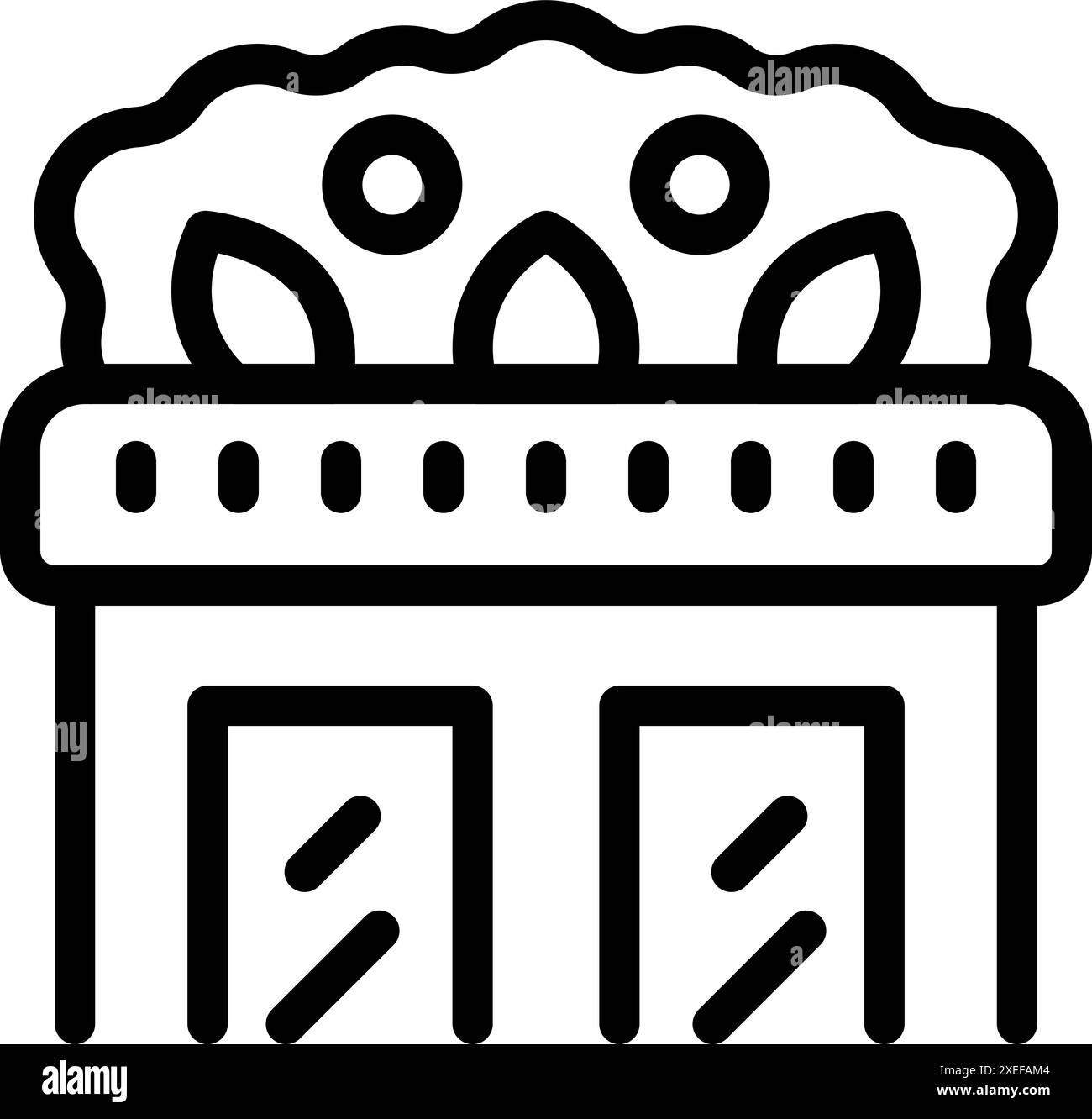 Icône de ligne d'une façade de bâtiment moderne avec des plantes poussant sur le toit Illustration de Vecteur