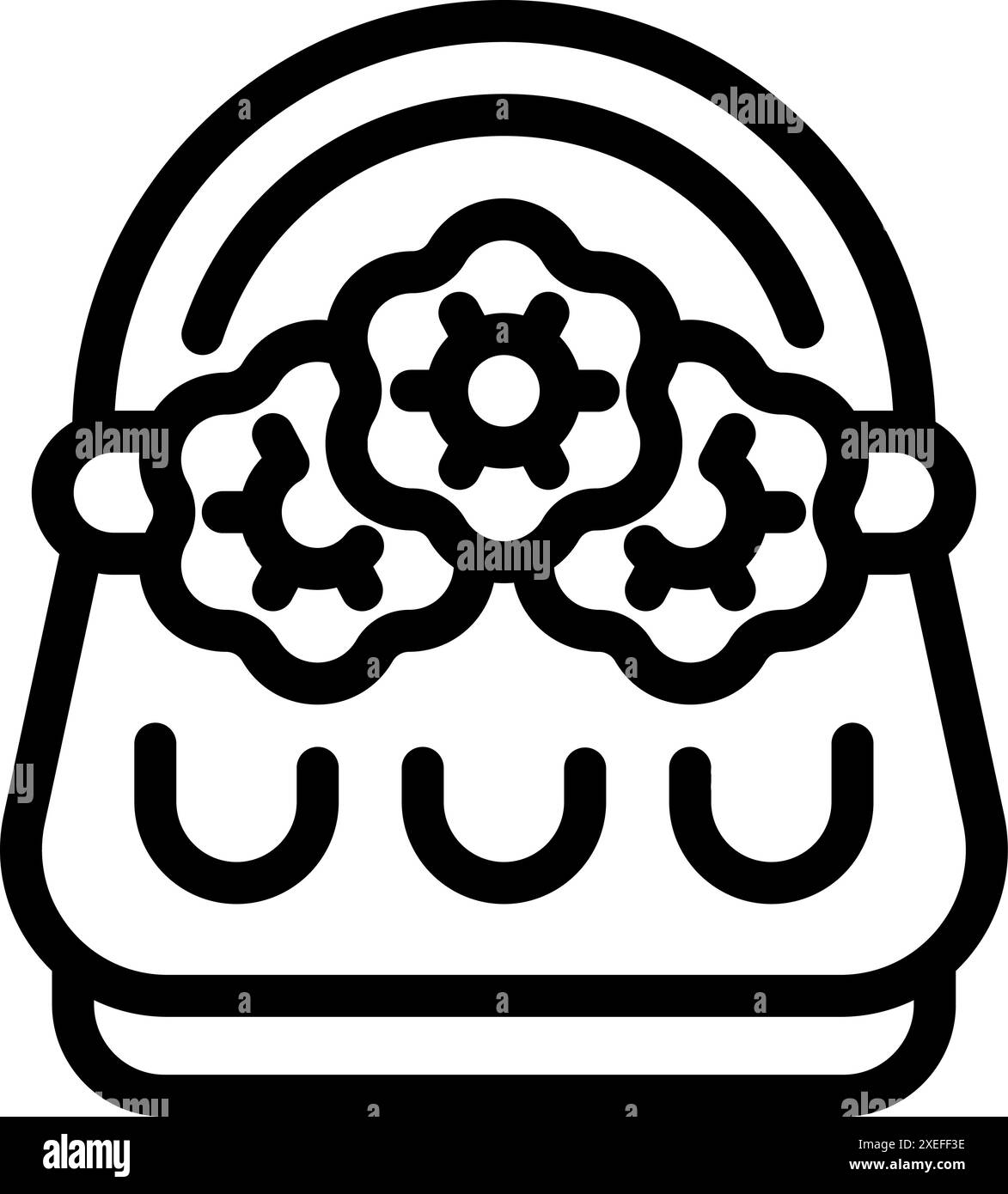 Panier plein de fleurs étant porté avec un grand sourire, parfait pour représenter les marchés fermiers Illustration de Vecteur