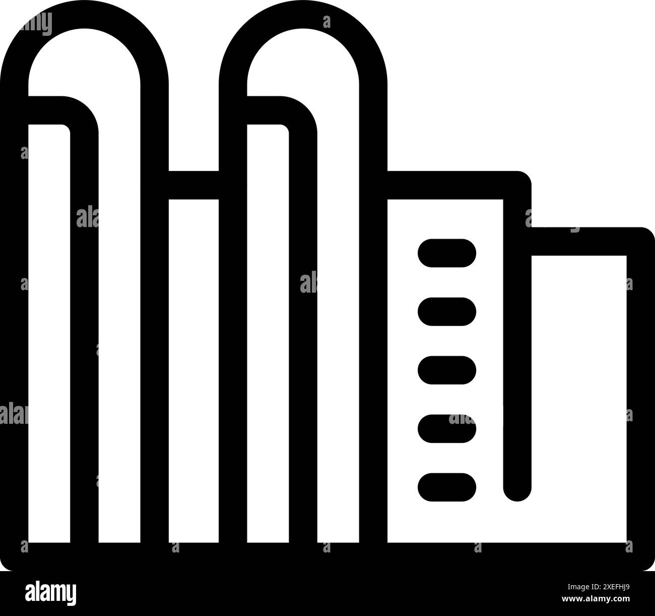 Simple icône de ligne noire et blanche d'une ferme avec des silos et une grange, représentant des concepts comme l'agriculture et l'agriculture Illustration de Vecteur