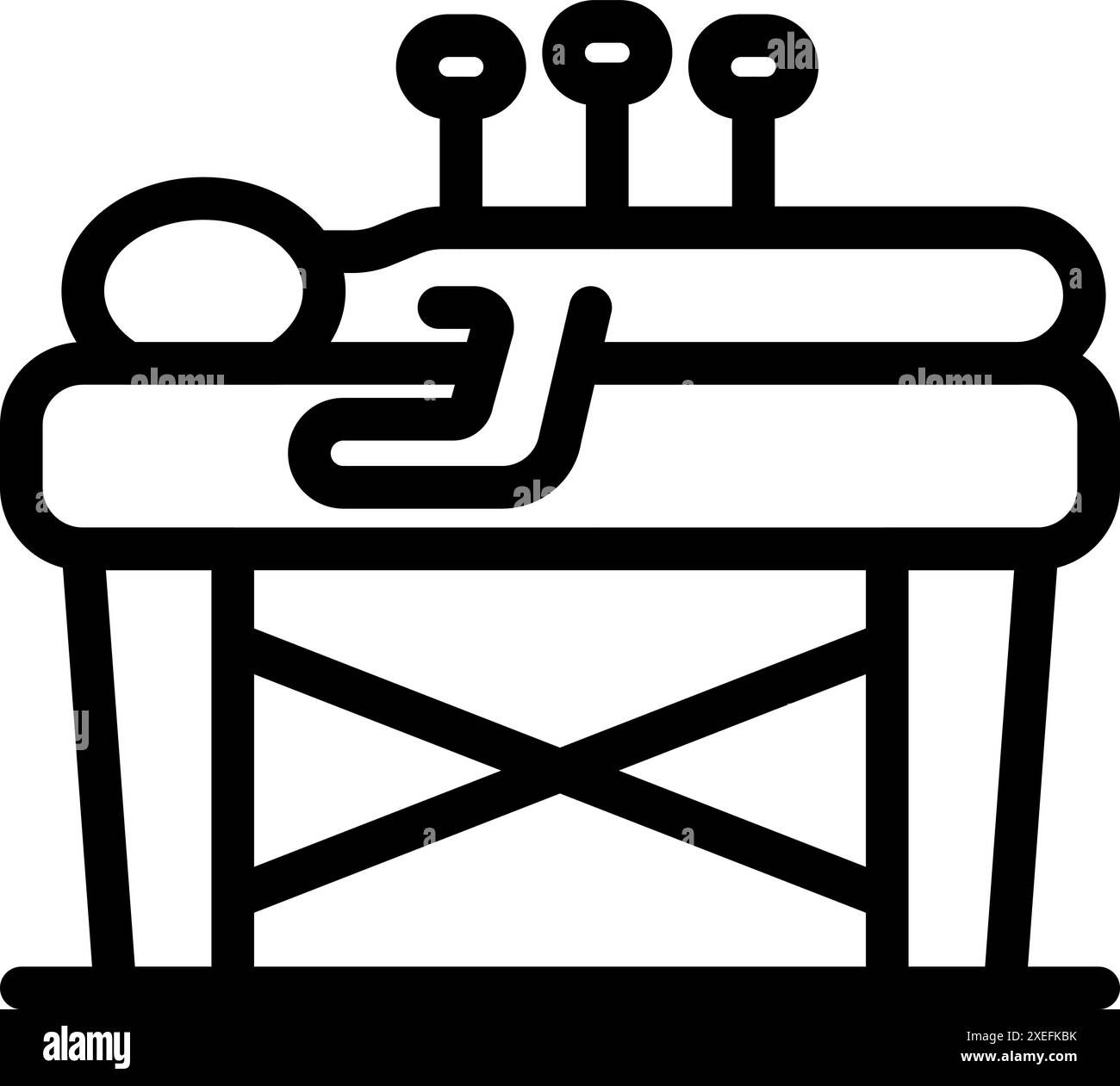 Icône linéaire d'un patient allongé sur une table de massage recevant une thérapie de moxibustion d'un praticien Illustration de Vecteur