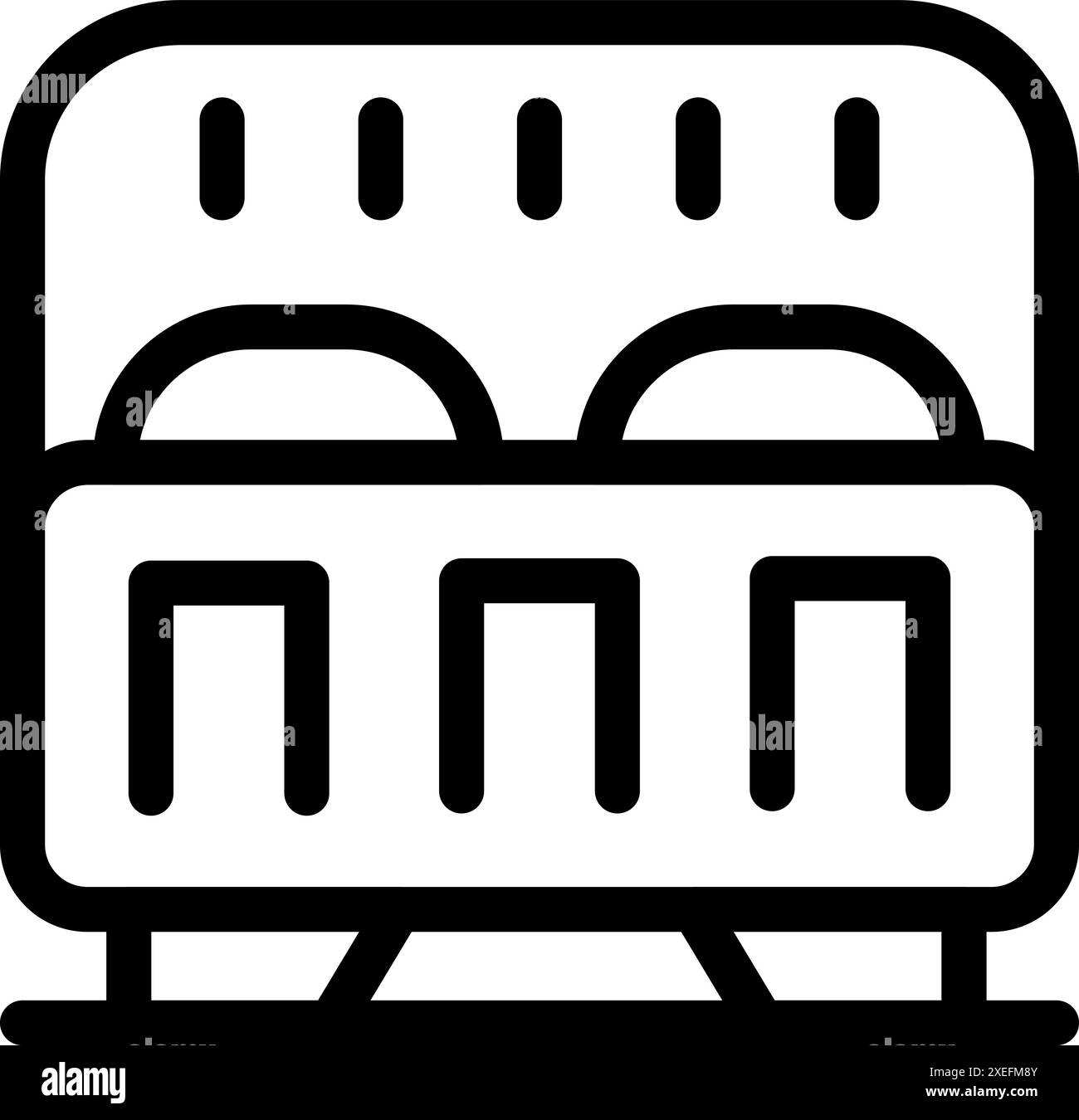 Icône noire et blanche d'une voiture de train arrivant à la gare avec des sièges pour les passagers Illustration de Vecteur