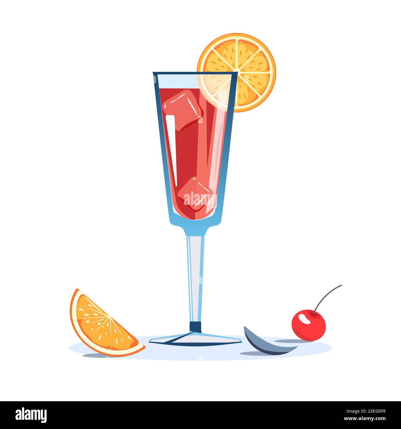 Illustration vectorielle cocktail tropical. Verre de cocktail d'alcool sur un fond blanc, tranches d'agrumes près. Elément de conception vectorielle. Illustration de Vecteur