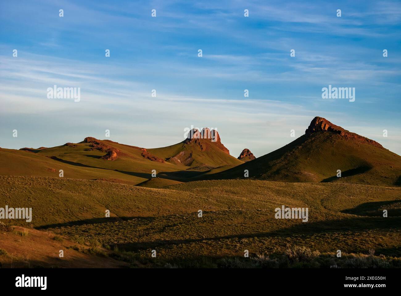 Au printemps et à la fin de midi à Three Fingers Rock dans les hautes terres d'Owyhee Canyonlands en Oregon. Banque D'Images
