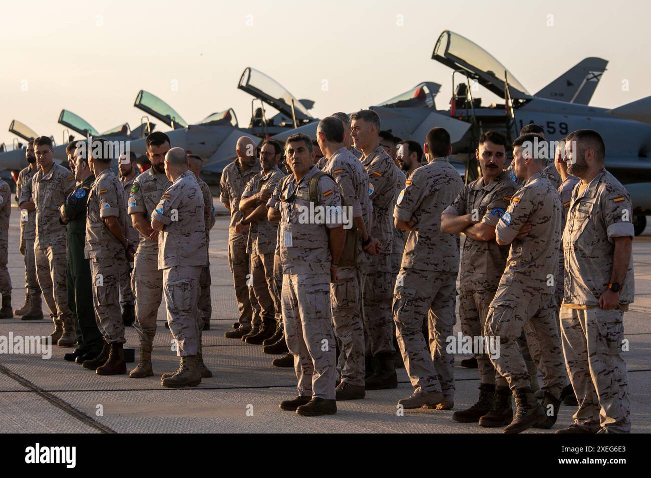 Albacete, Espagne. 26 juin 2024. Membres de l'armée de l'air espagnole ce matin à la base aérienne d'Albacete avant de commencer Pacific Skies 2024. Crédit : Canales Carvajal/Alamy Live News Banque D'Images