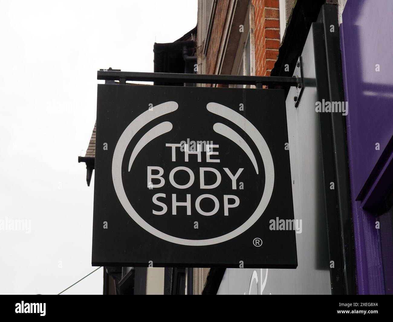 Signez au-dessus de la boutique de produits de cométisme et de soins de la peau Body Shop à Chester, en Angleterre Banque D'Images