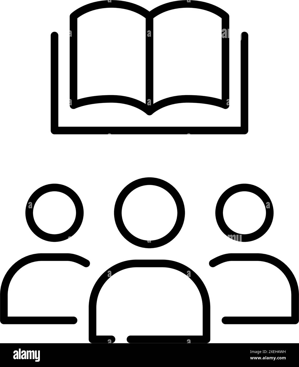 Groupe de personnes et livre ouvert. Apprentissage collectif, étude en groupe ou club de lecture. Bibliothèque ou librairie. Icône vectorielle Illustration de Vecteur