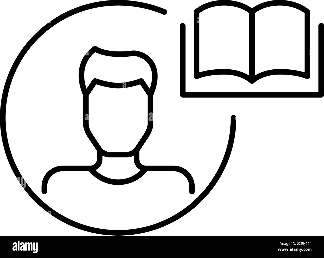Avatar et livre de l'utilisateur masculin. Profil de bibliothèque en ligne personnalisé. Abonnement à la lecture numérique. Icône vectorielle Pixel Perfect Illustration de Vecteur
