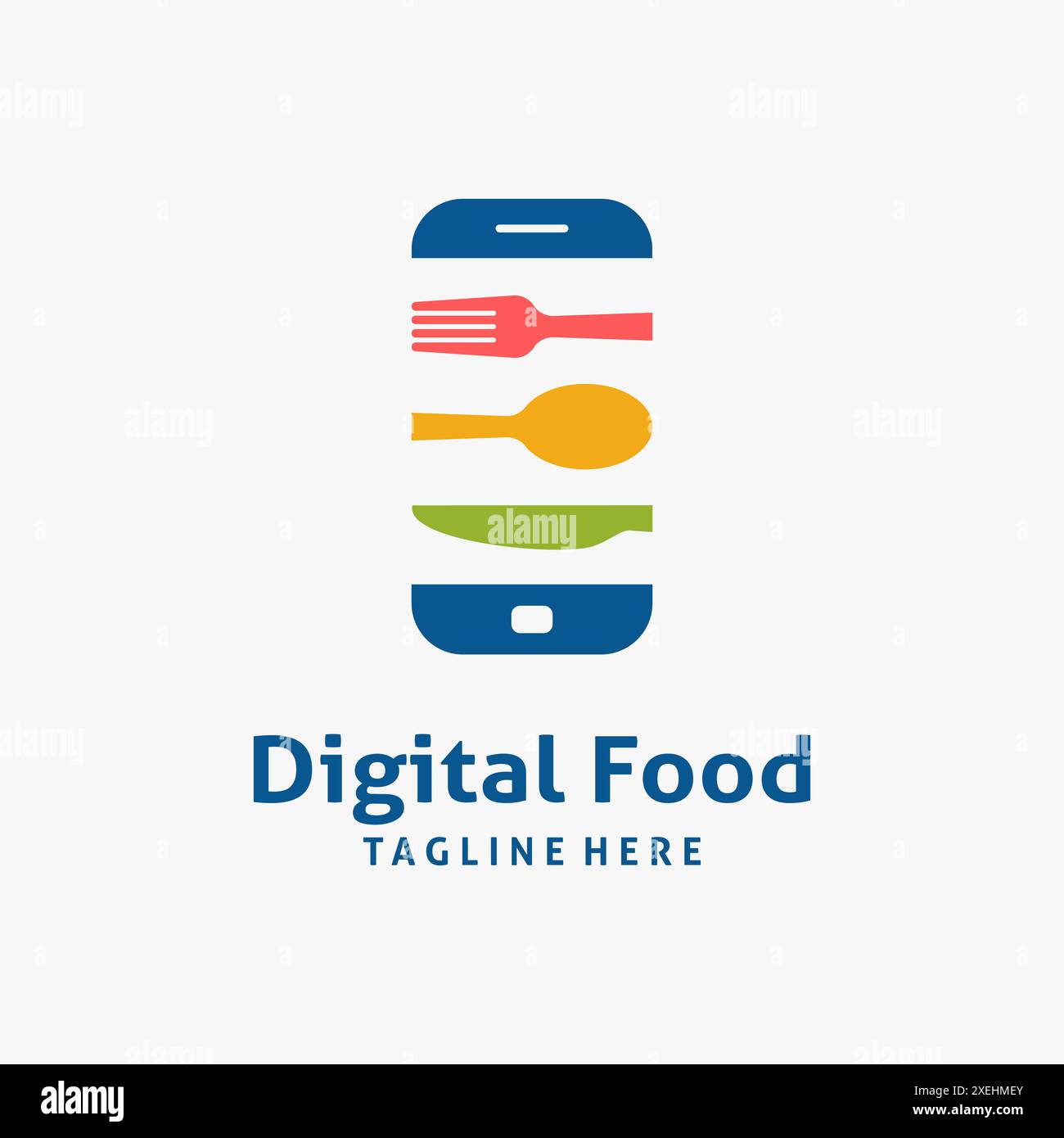 Couverts et smartphone pour la conception de logo alimentaire numérique Illustration de Vecteur