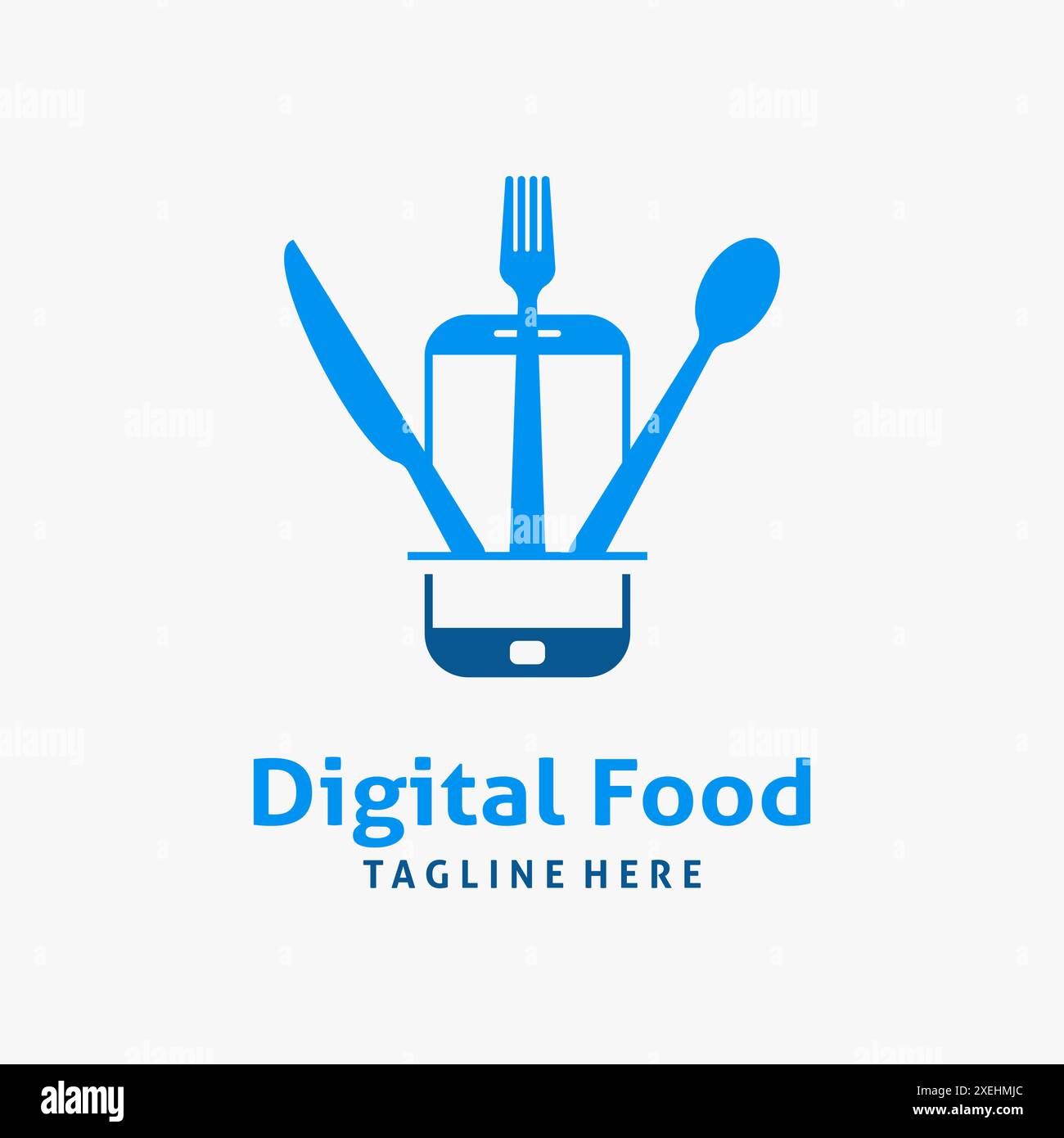 Couverts et smartphone pour la conception de logo alimentaire numérique Illustration de Vecteur