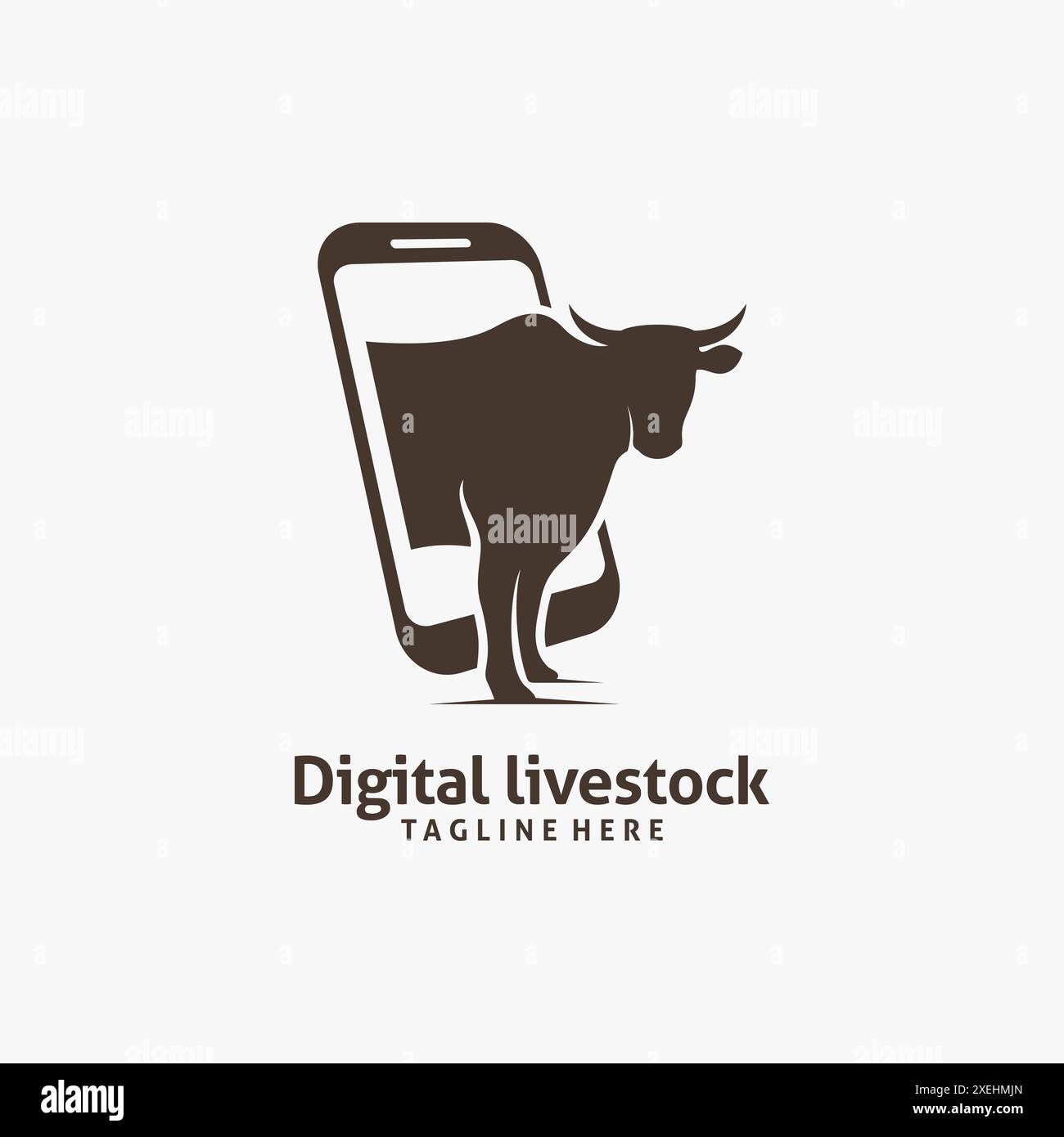 Smartphone et vache pour la conception numérique de logo de ferme et d'élevage Illustration de Vecteur