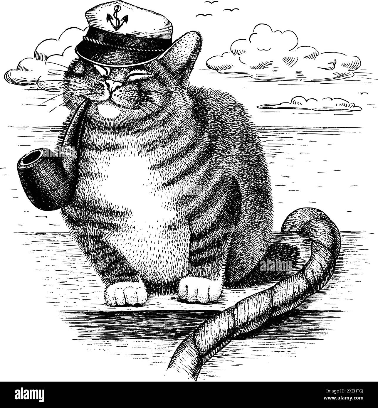 Le Capitaine Cat dessinée à la main Illustration de Vecteur