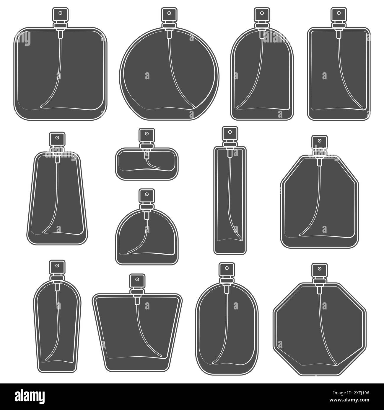Ensemble d'illustration noir et blanc avec bouteille de spray de parfum. Objet vectoriel isolé sur fond blanc. Illustration de Vecteur