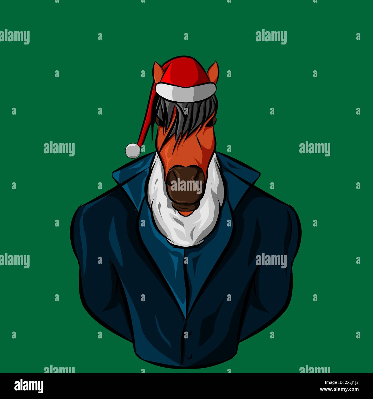 dessin animé de cheval de noël avec conception de logo de chapeau de père noël sur fond isolé Illustration de Vecteur